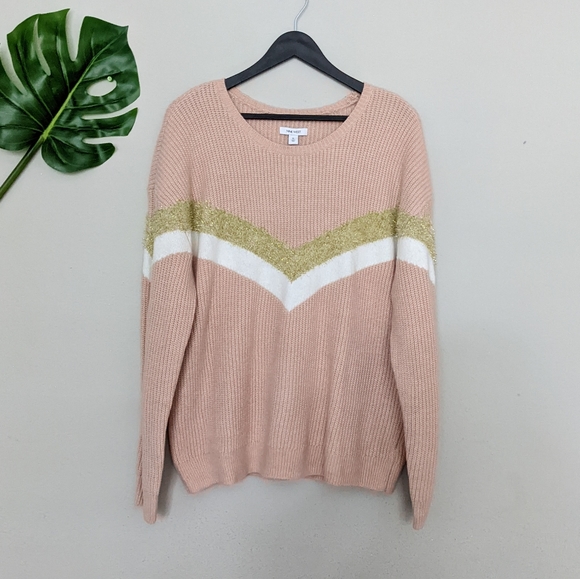 Nine West pink white and gold stripe knit sweater size XL - Picture 1 of 6